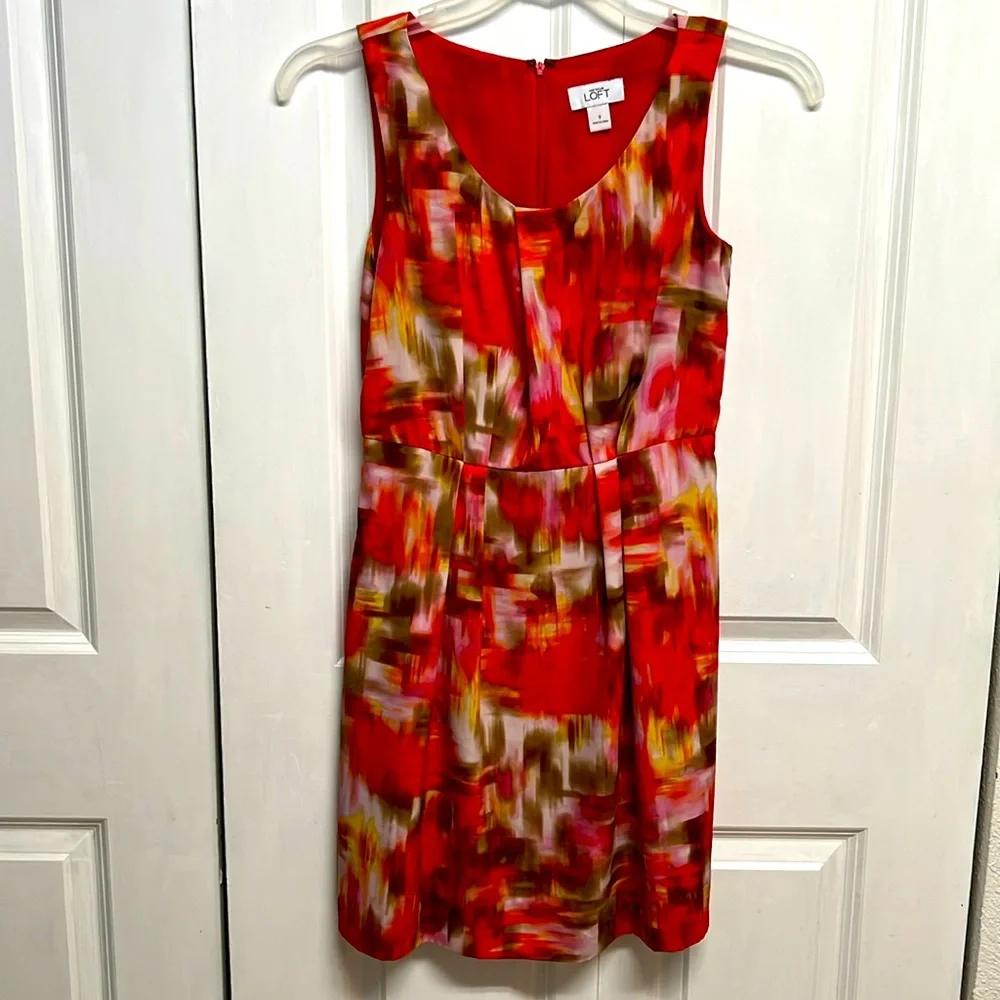 Ann Taylor Loft Multi Color Geometric Print Sleeveless Pencil Dress Size 0